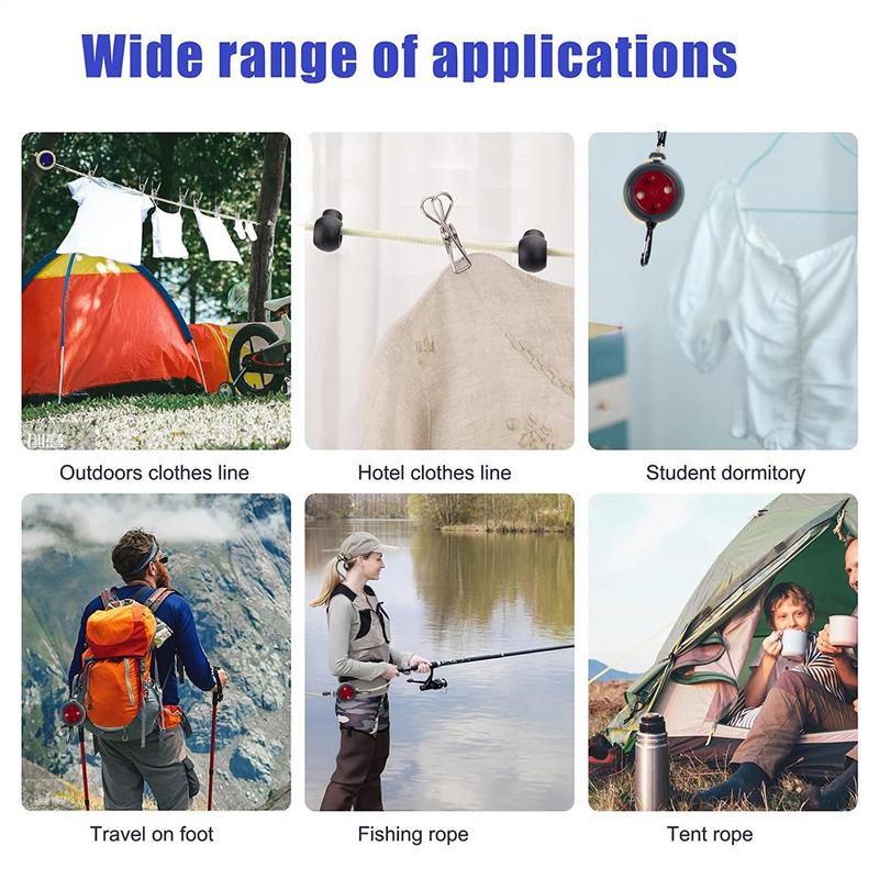 10M Retractable Clothesline Set Washing Line Portable Clothesline Travel Hotel Laundry Drying Rope With Clamps