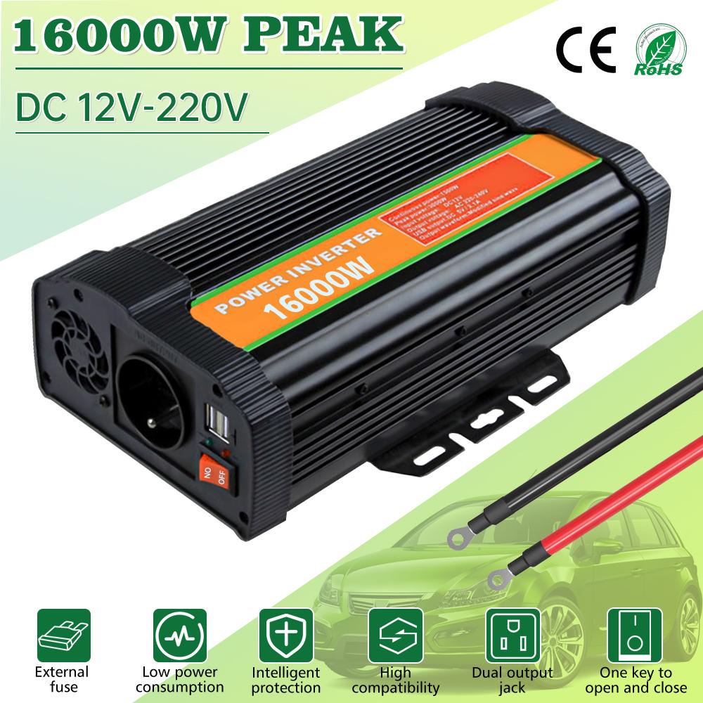 1600W Pure Sine Wave Inverter  DC 12V To 110V AC  Converter and Peak Power 3000W Car Inverter with 2.1A Dual USB Ports Quick