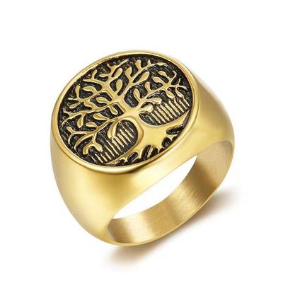 Anello Sigillo Albero della Vita per Uomo Acciaio Inossidabile Vintage Celtico Norreno Vichingo Gioiello Statement Regalo Fidanzamento