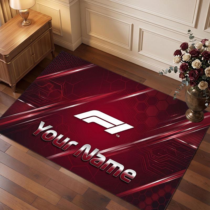 F1 Personalized Crystal Velvet Carpet, Customized Name Text Soft Anti‑Slip Rug for Living Room Bedroom