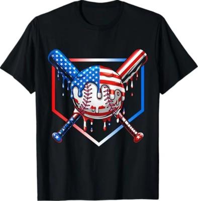 Baseball Drip American Flag 4th of July T-Shirt