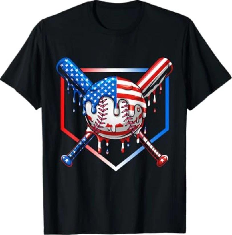 Baseball Drip American Flag 4th of July T-Shirt XXXXL