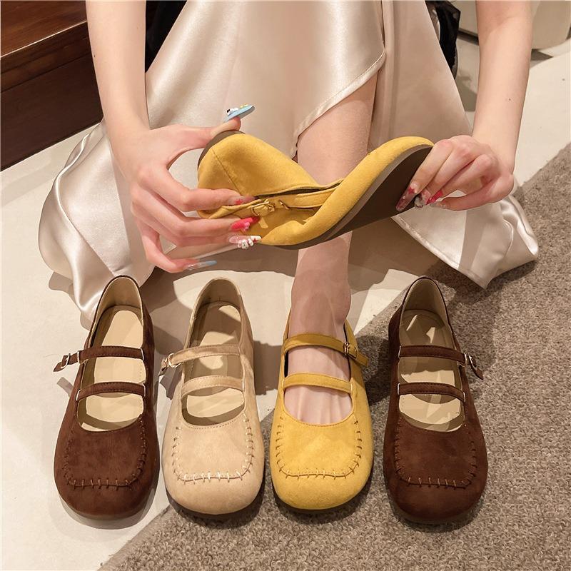 Flat bottom one-word buckle with square head Mary Jane shoes women's spring new versatile ballet shoes