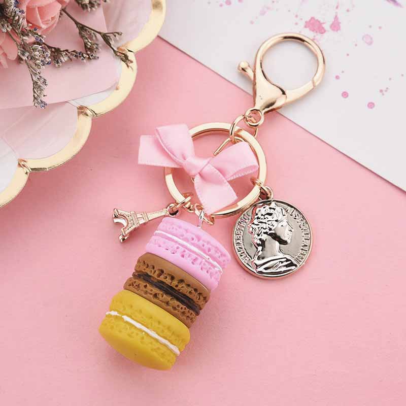 Schöner Macaron-Kuchen Eiffelturm Lebensmittel Schlüsselanhänger Schleife Autoschlüsselanhänger Tasche Geldbörse Anhänger Lebensmittel Kuchen Macaron Schlüsselanhänger