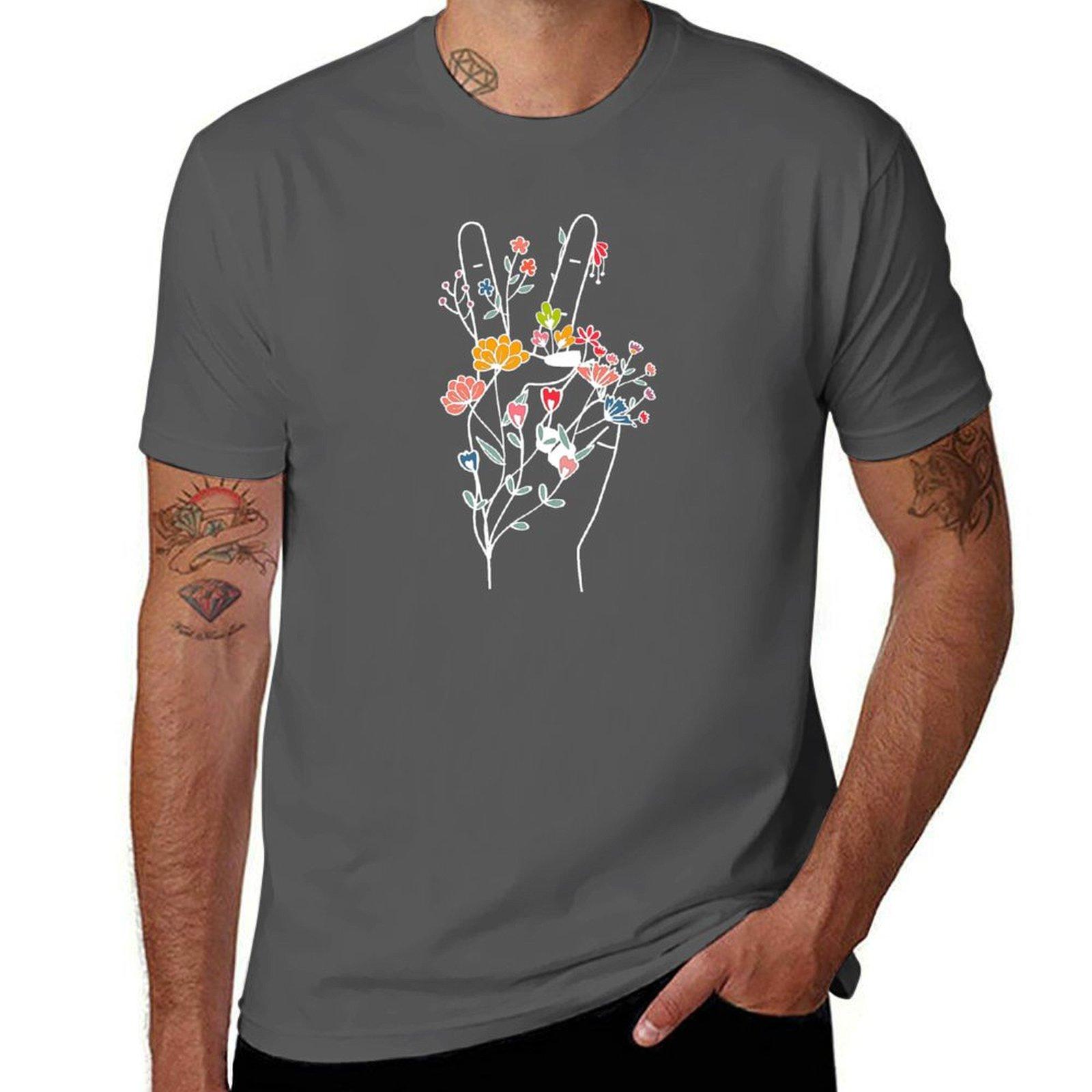 

Peace Sign with Wild Flowers T-Shirt t shirts for man slim fit man tshirt T-Shirt 4XL