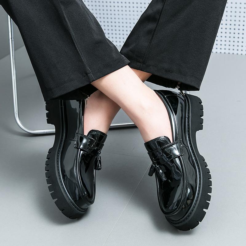 Men's Thick Soled Leather Shoes Contrasting Color Casual Men's shoesLeather Casual Shoes Outdoor Trendy Thick-soled  Shoes