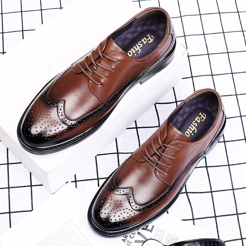 New Luxury Men Oxford Shoes Men Dress Shoes High Quality Pointed Toe Lace Up Wedding Office Formal Genuine Leather Shoes British
