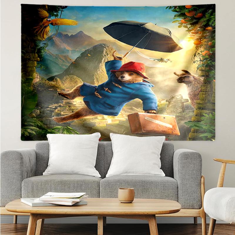 Paddington-Bear Print Tapestry, Backdrop, Easy Setup, Ideal for Bedroom, Office & Living Room, with Aesthetic Wall Hanging Decor.