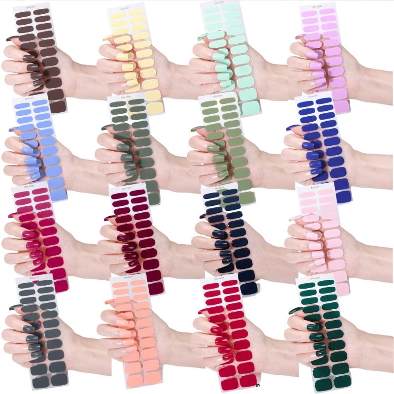Gel Nail Strips Kit 22Pcs Solid Color Nail Stickers No UV Light Needed Easy Application for Home Travel Party Wedding