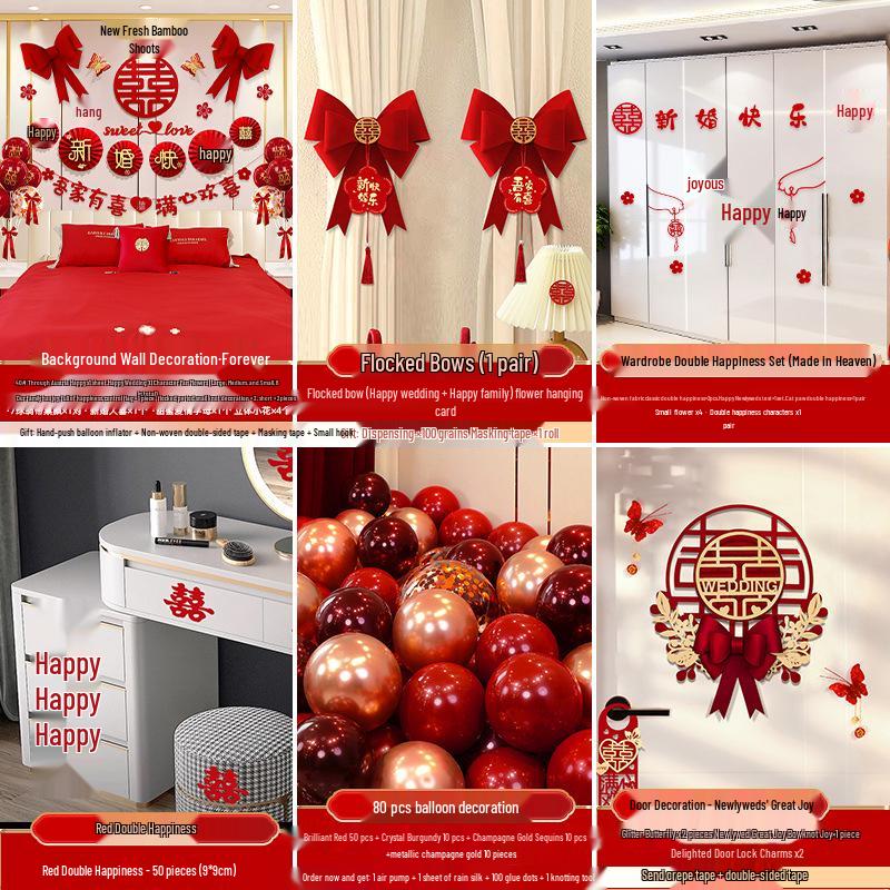 Complete Wedding Room Decoration Set: Bride & Groom's Bedroom Decor Essentials