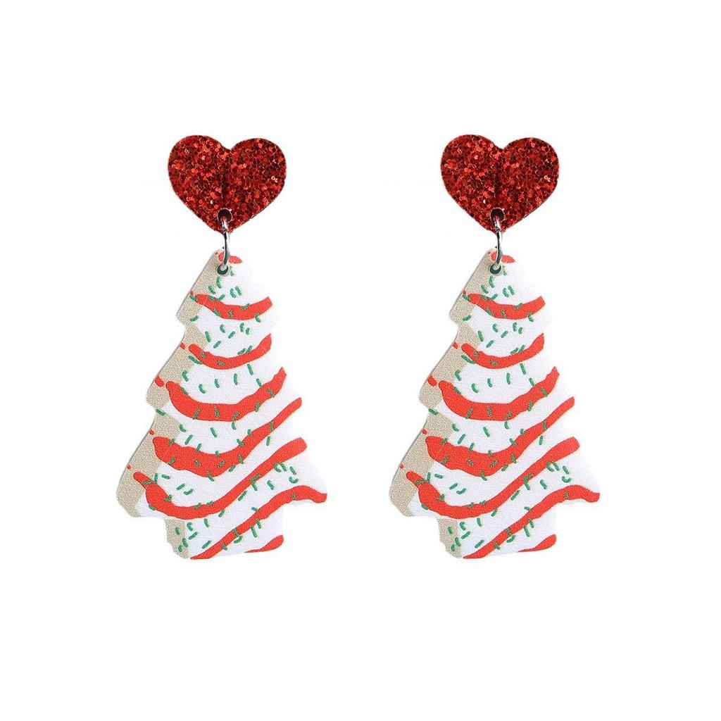 Europäische & Amerikanische Liebesherz Acryl Weihnachtsbaum Ohrringe für Damen