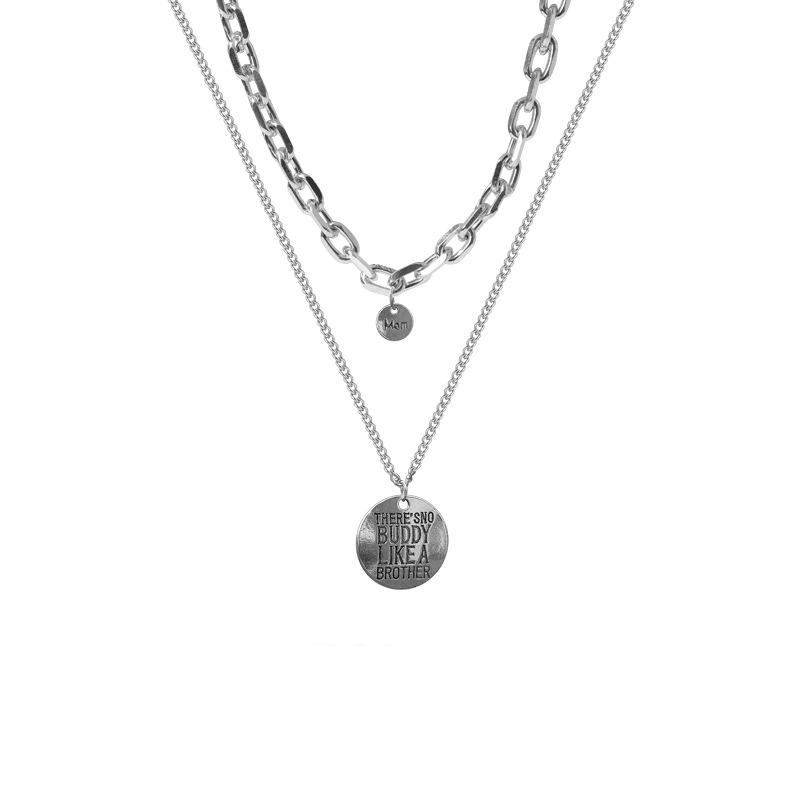 

Hip Hop Stainless Steel Necklace Men s Double Layer Stacked Letter Coin Pendant Retro Sweater Chain Collarbone Chain Women s Jewelry Women s