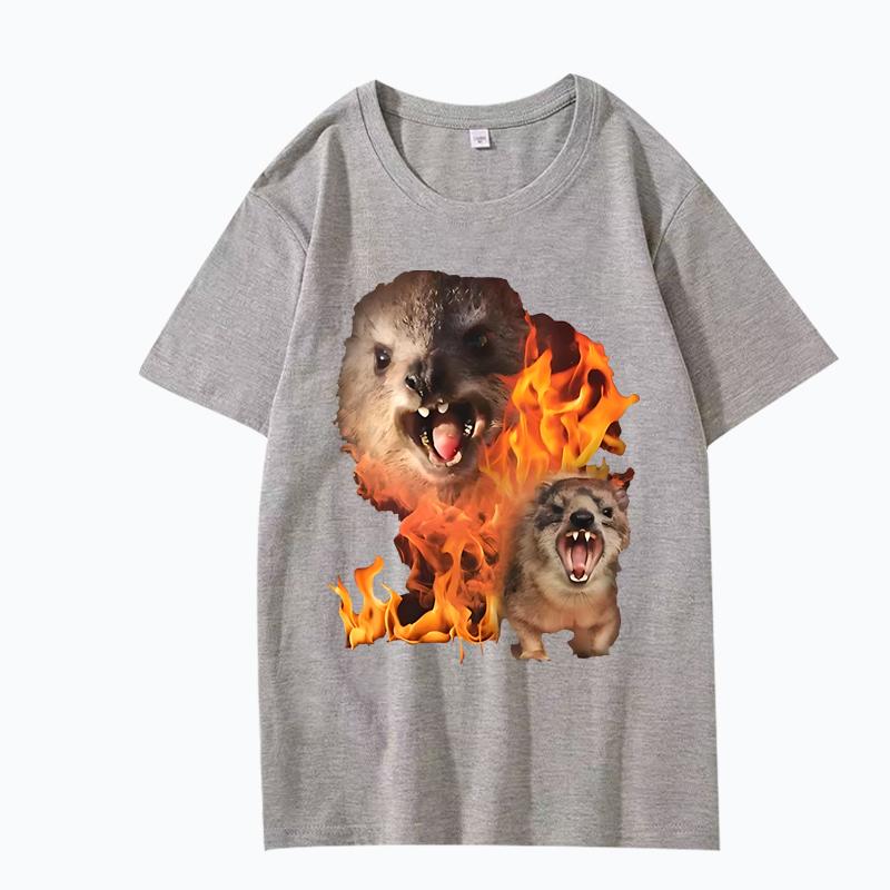 Funny Rock Hyrax Fire Meme Tee Shirt Men Women 100% Cotton Manga Short Sleeve Classic Summer Cute Kawaii Unisex Plus Sizetops