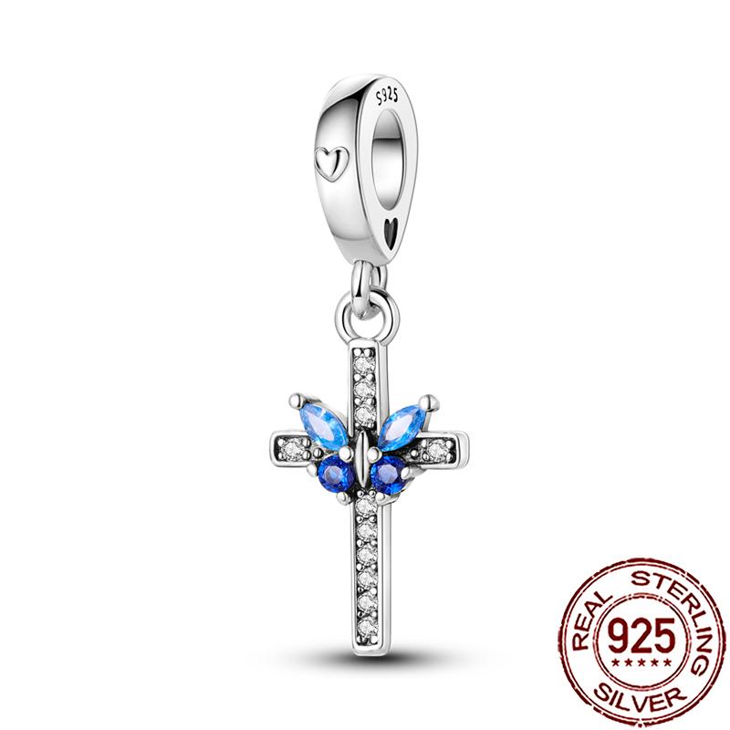 Charms Copper Angel Crucifix Cross Dangle Religious Beads Fit Snake Chain Bracelet Necklace Women Diy Jewelry