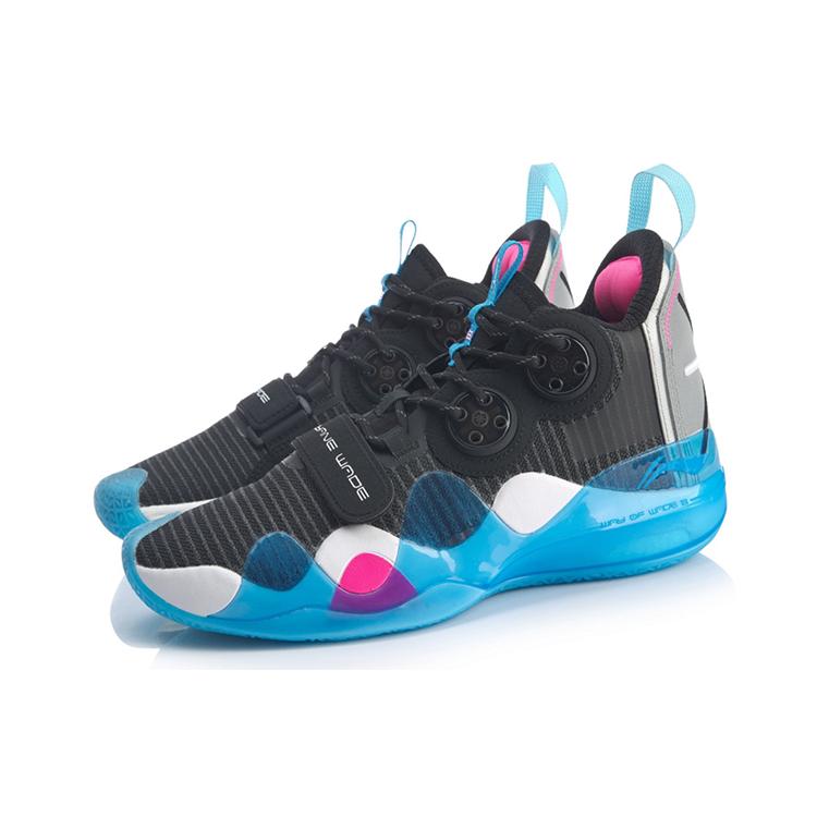 Li Ning Leather Slip Resistant Abrasion Resistant Mid top Basketball Shoes Men's Black ABAP113-2