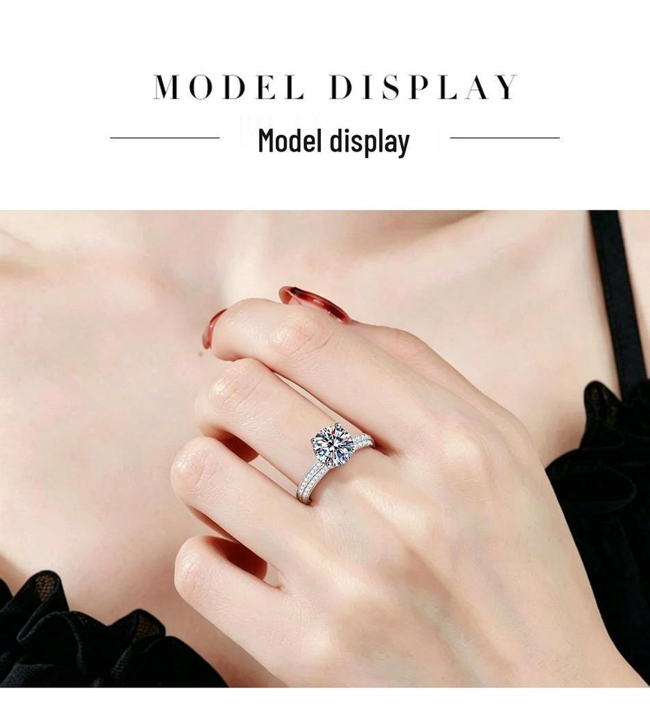 S925 Sterling Silver 2 Carat D Color Moissanite Engagement Ring for Women
