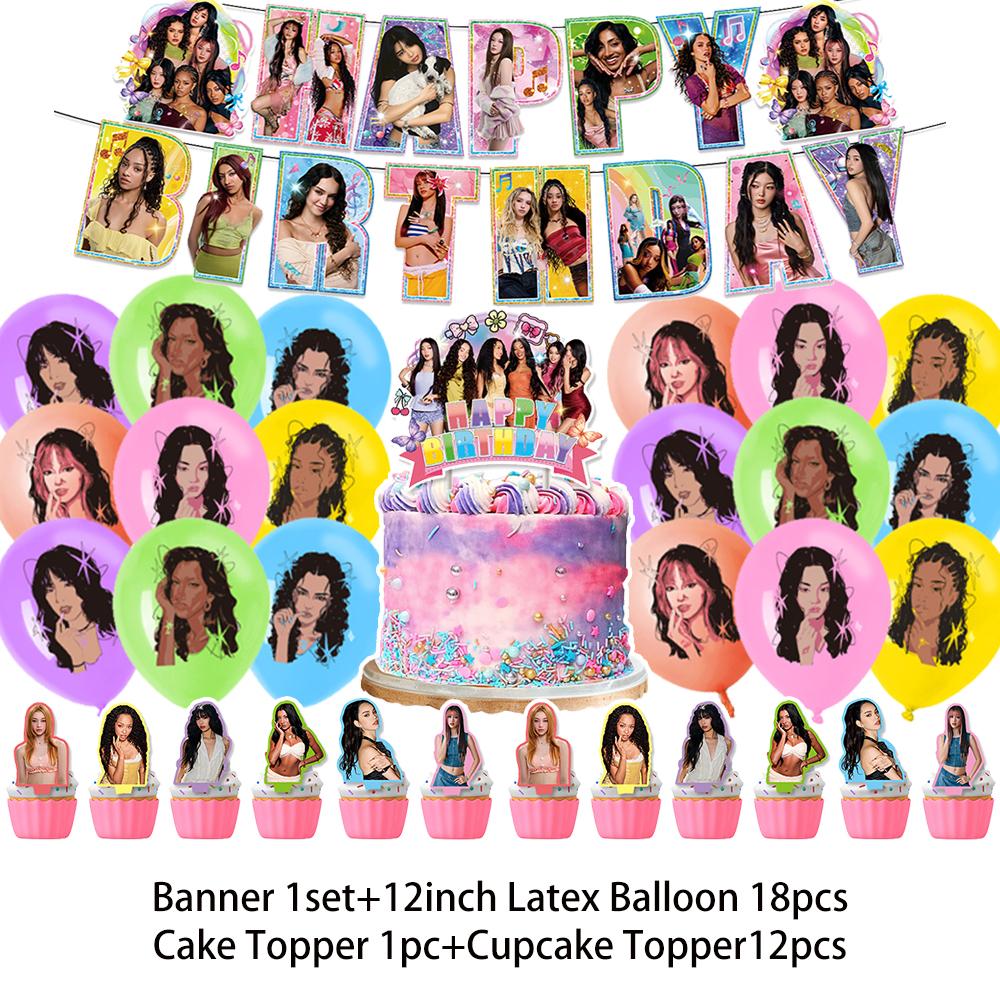K-Katseyes Theme Birthday Party Decorations Background Kpop Girl Party Favor Fans Balloon Set Cake Topper Backdrop Gift Supplies