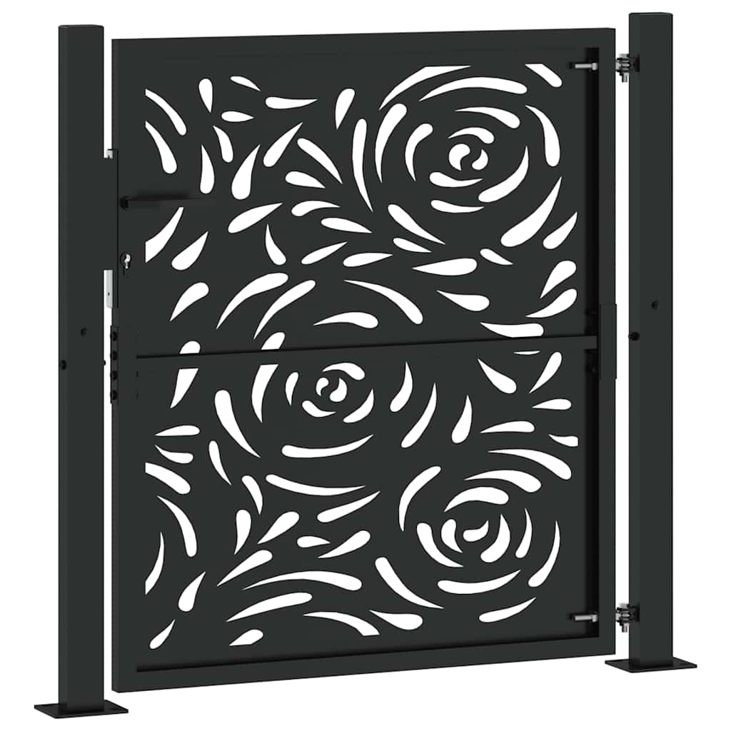 Black Garden Gate 105X106 Cm Steel Flame Pattern