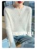 Women's Cashmere Sweater - Autumn Winter Solid Color Jacquard Round Neck Loose Knit 