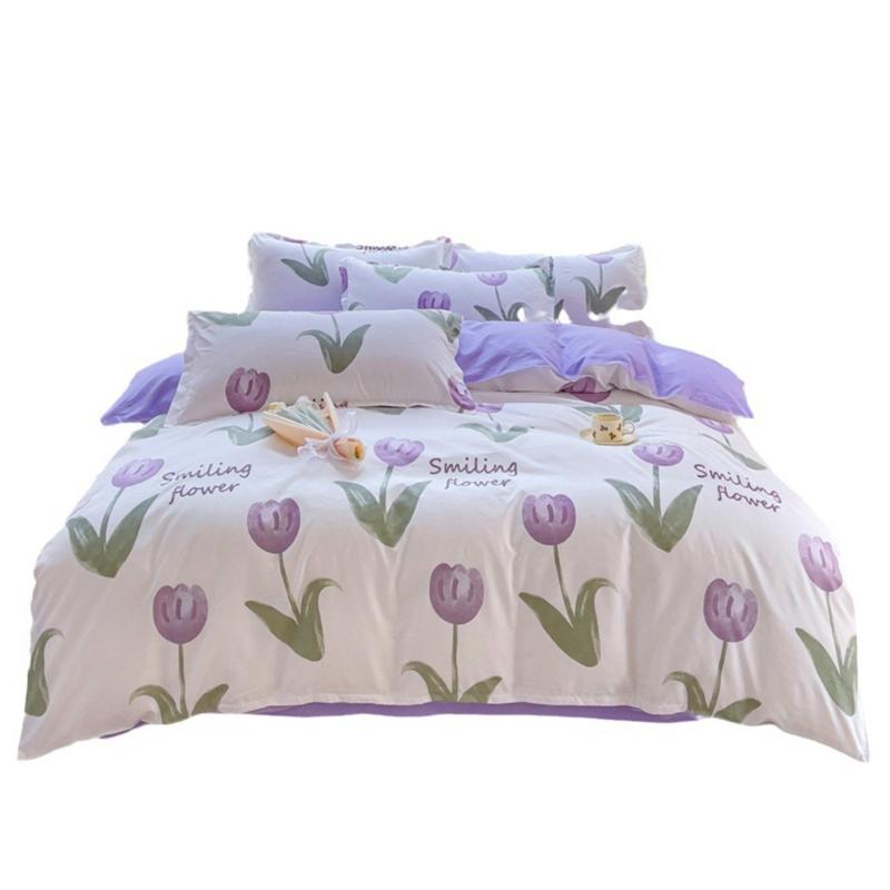 4 Piece Washed Cotton Bed Sheet Set Brushed Finish Duvet Cover Pillowcase For Years Round Comfort Family Household Use
