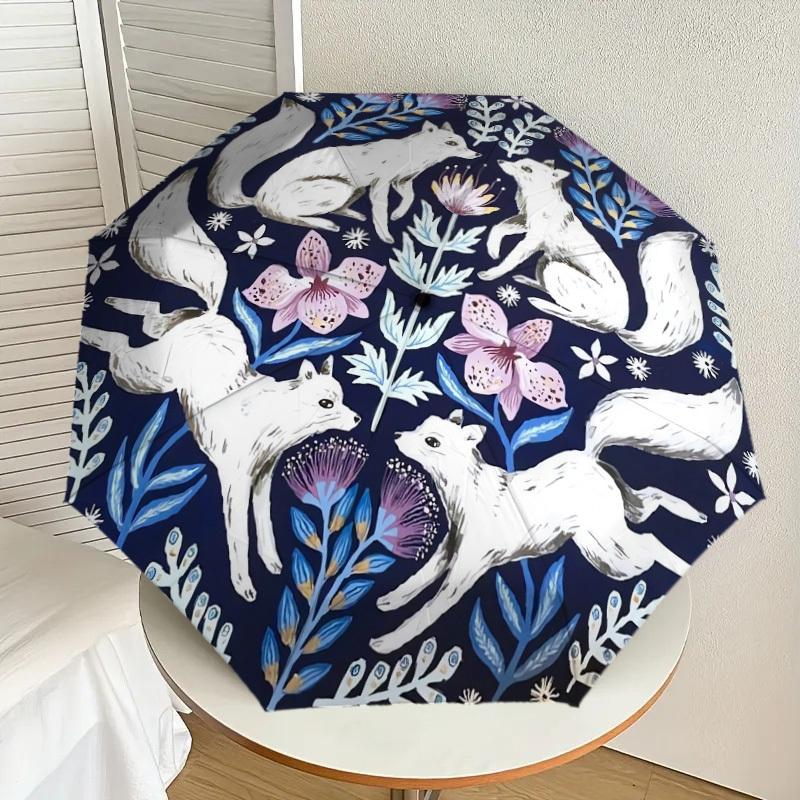 

1pc Foxes and Flowers Mandala Umbrella with Plastic Handle,Suitable for All Seasons Home Travel Outdoor UmbrellaDD466