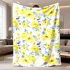 Yellow Blue Watercolor Floral Throw Blanket Fresh Botanical Flower Print Soft Cozy Wrap For Spring Summer Season And Home Decor