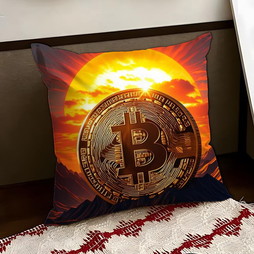 BBitcoin Cryptocurrency Btc Cushion Cover Reversible Soft Durable Pillow Cover Home  Car MultiScene Use for Daily Comfort