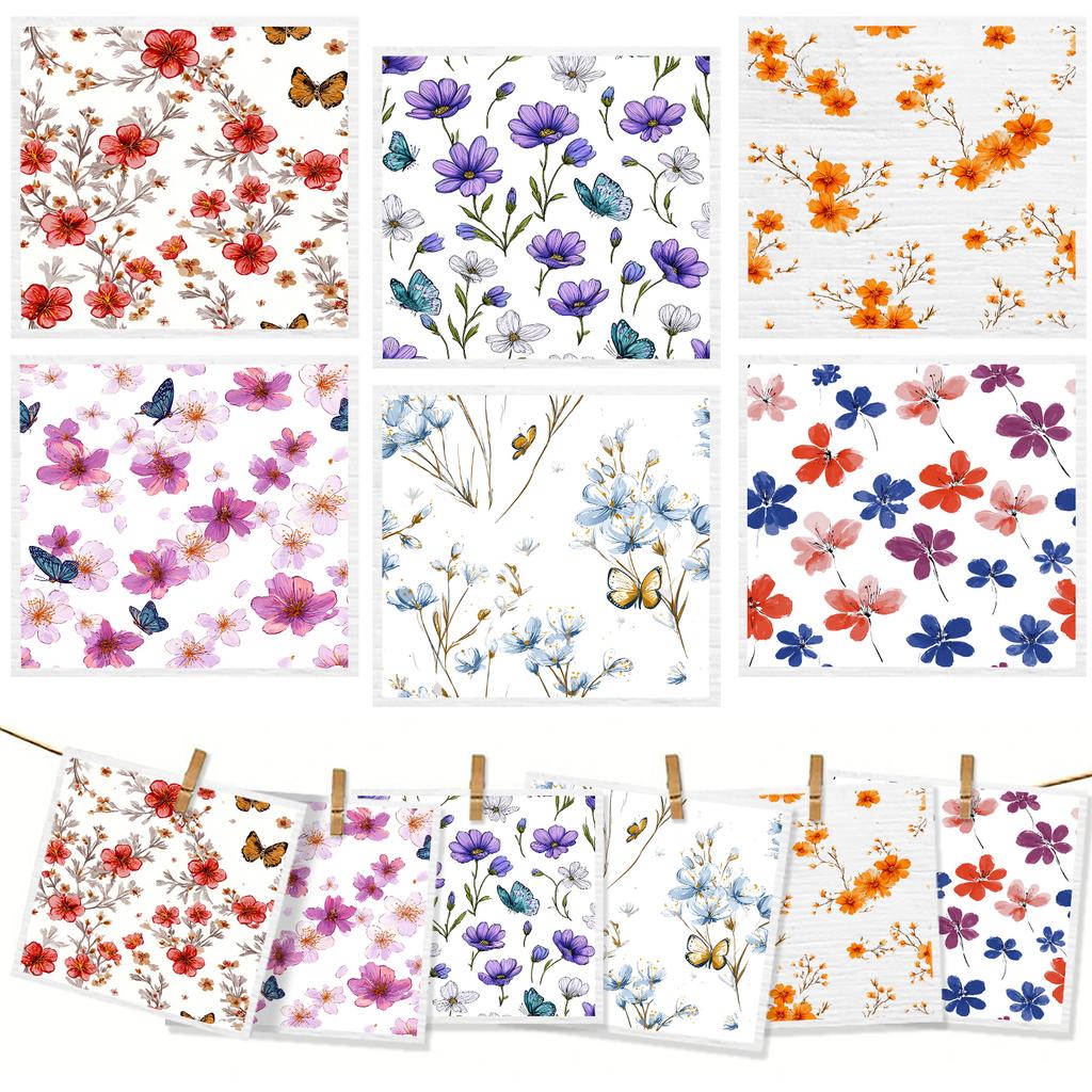 Cleaning Cloth Reusable Kitchen Dish Towels Eco-friendly Microfiber Colorful Floral Pattern Dishcloths Lint Free Washable Duster Rags Tea Towels