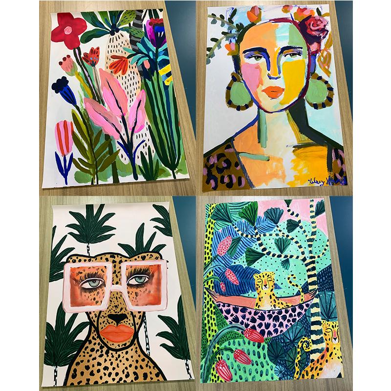 Tropical Colorful Girl Car Flower Koala Leopard Wall Art Malba na plátně Plakáty a obrazy Nástěnné obrazy pro dekoraci obývacího pokoje Bez rámu