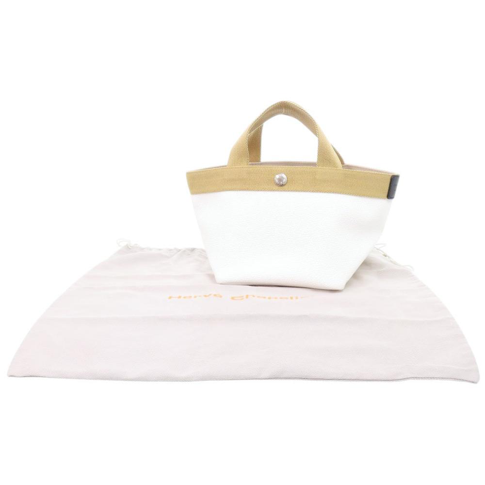 Used AUTHENTIC Herve Chapelier 701GP Luxe Boat-Shaped Tote Bag S White cotton