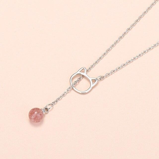 

Ожерелья-чокеры с кошкой из стерлингового серебра 925 пробы для женщин с подвеской в виде клубничного кристалла, цепочка на ключицу, небольшие свежие ювелирные изделия