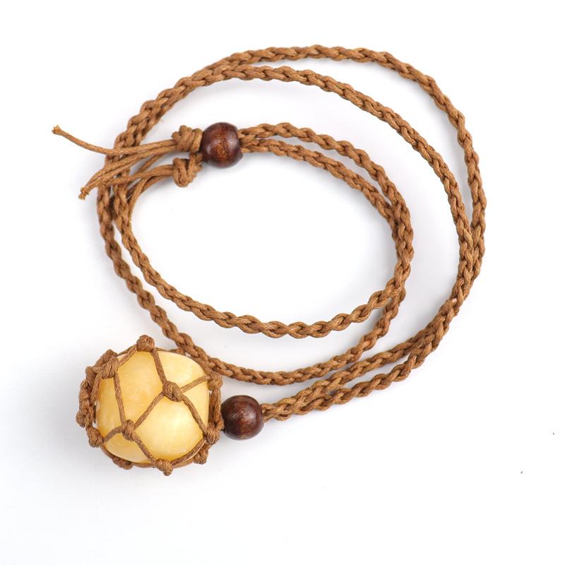 Natural Stone Crystal Rough Stone Mesh Pocket Hand-Woven Necklace Pendant, Adjustable N558 pure natural
