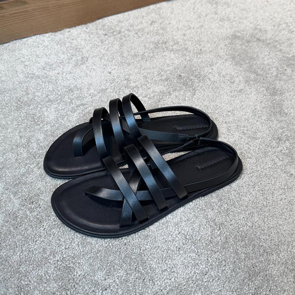 

Версия из овчины ретро модные сандалии с плоским носком женские летние универсальные для улицы с открытым носком перекрещенные с римскими крутыми шлепанцами 40