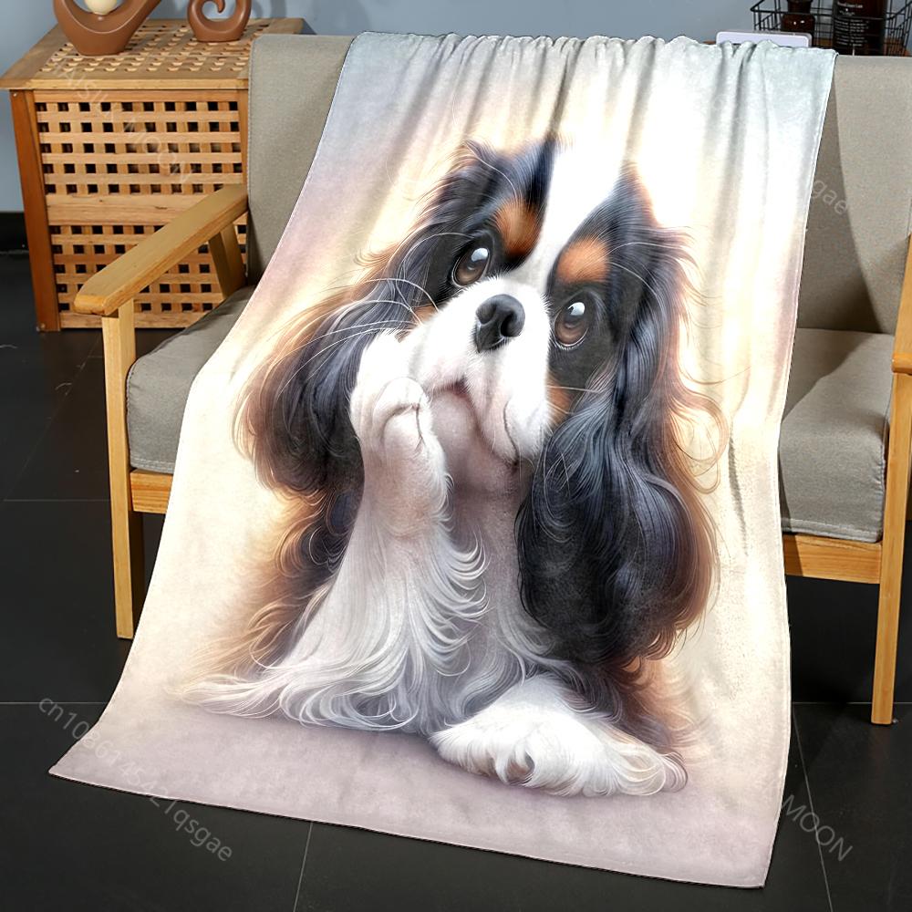 Kuscheldecke mit Cavalier King Charles Spaniel Muster, warm, weich und flauschig, für Kinder und Erwachsene, Sofa, Bett, Decke für