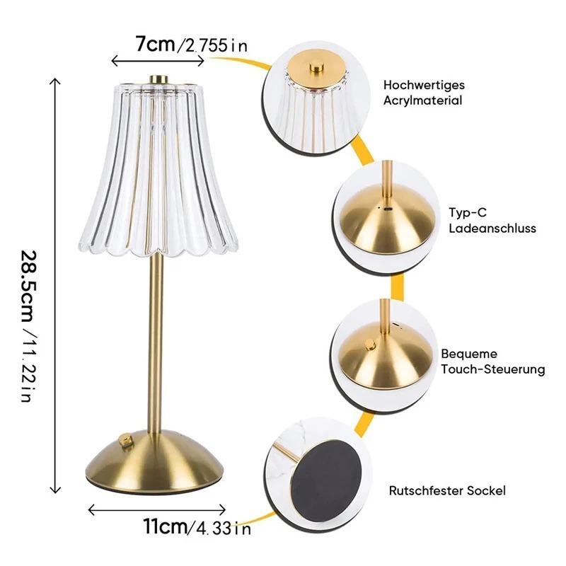 

Luxury LED Table Light Touch Bedroom Rechargeable Night Lamp Bedroom Study Bedsides Atmosphere Decoration Glass LED Table Lamps Golden