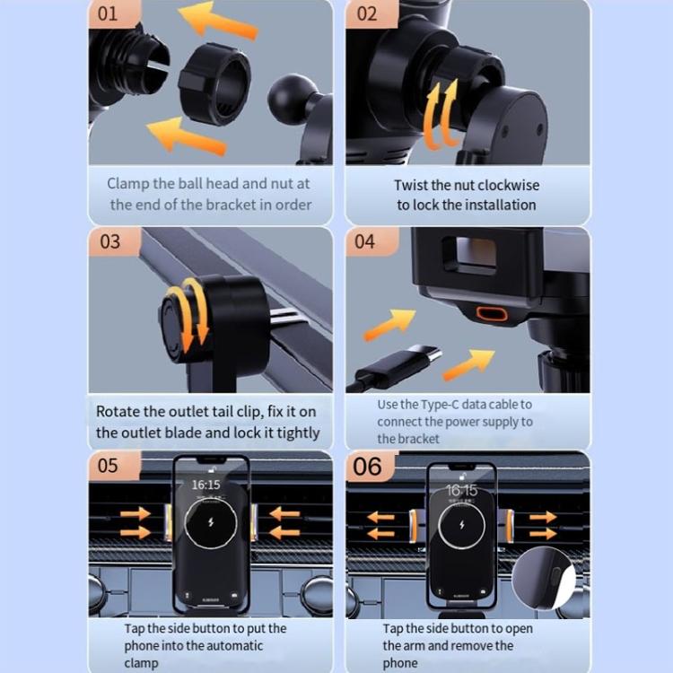 Smart Induction Wireless Charger Car Cell Phone Holder Solar Fast Charging Air Vent Navigation Stand