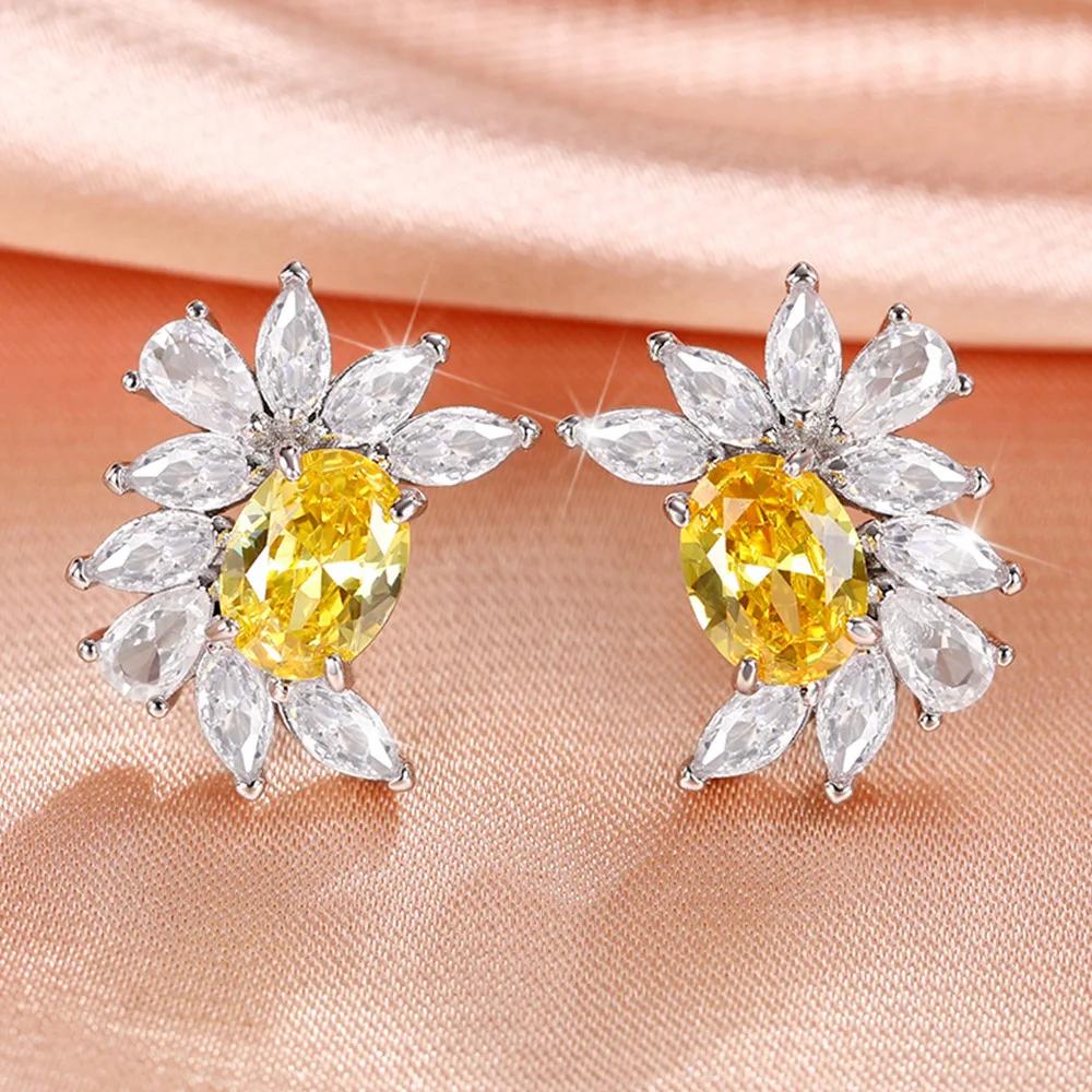New Simple And Elegant Square Cubic Zirconia Earrings Bling Yellow Cz Dangle  Luxury Women Wedding Engagement Jewelry