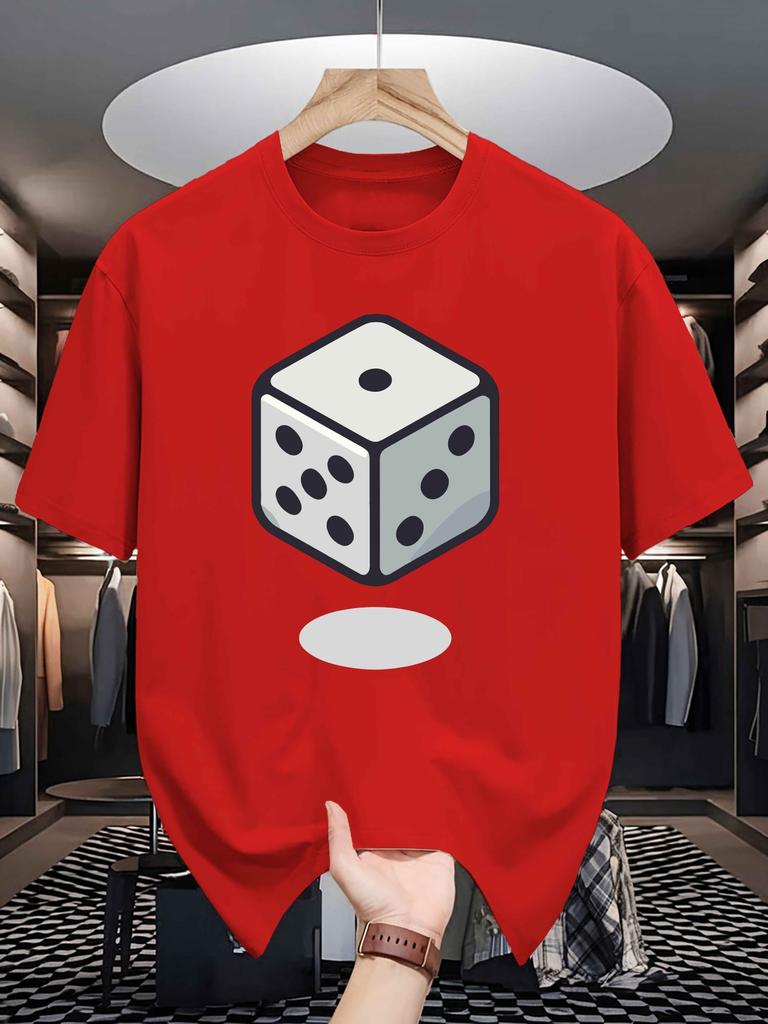 Bright Red Tee Cartoon White Dice Graphic Unisexs Short Sleeve T Shirt Crew Neck Game EleUnisext Casual Daily Soft Comfort Top