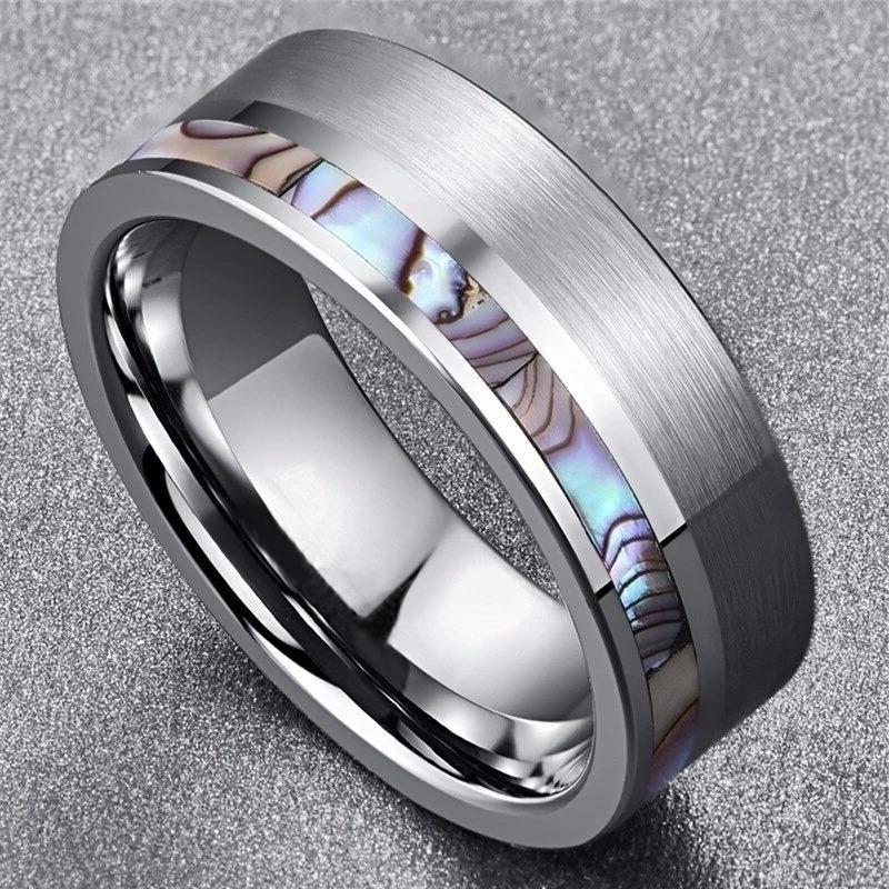 Fashion 8mm CopperColor Men Stainless Steel Ring Inlay Colorful Abalone Shell Rings For Men Women Wedding Band Jewelry Gifts