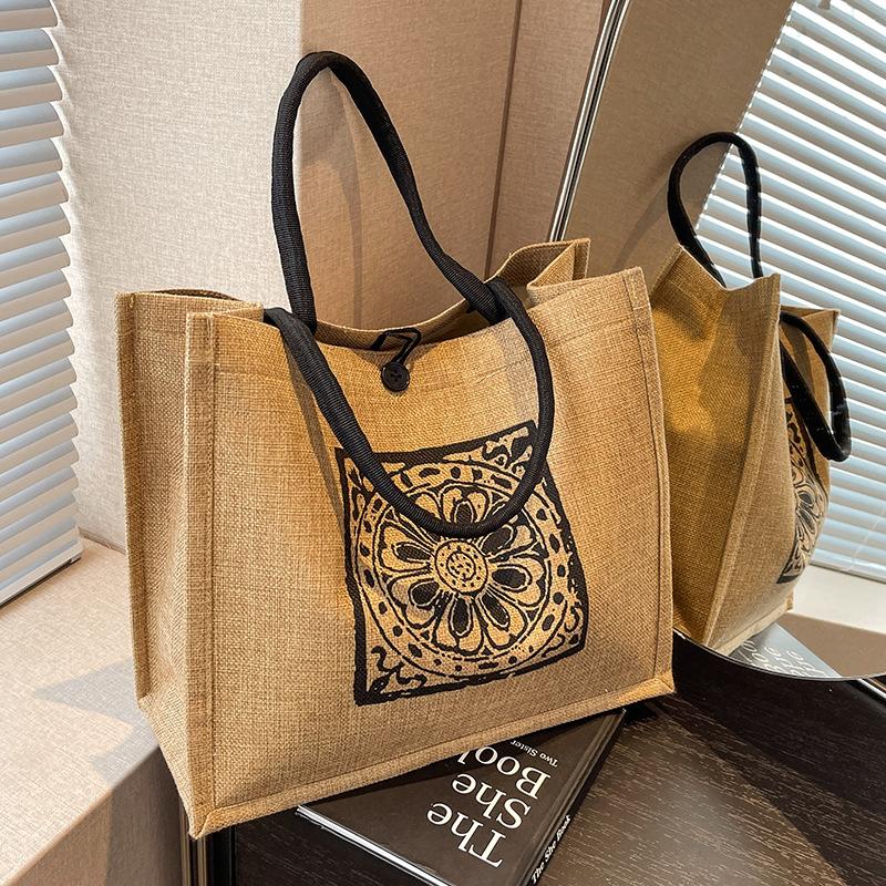 Large Capacity Linen Bag for Women Fashion Linen Handheld Mommy Bag Single Shoulder Tote Bag