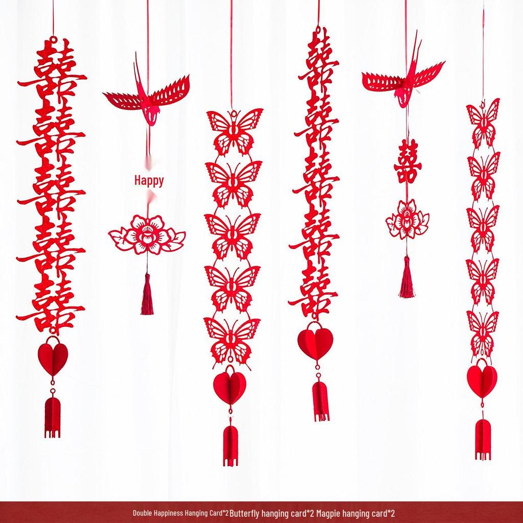 Red Wedding Room Bunting Ceiling Decorations for Bride and Groom's Bedroom and Living Room