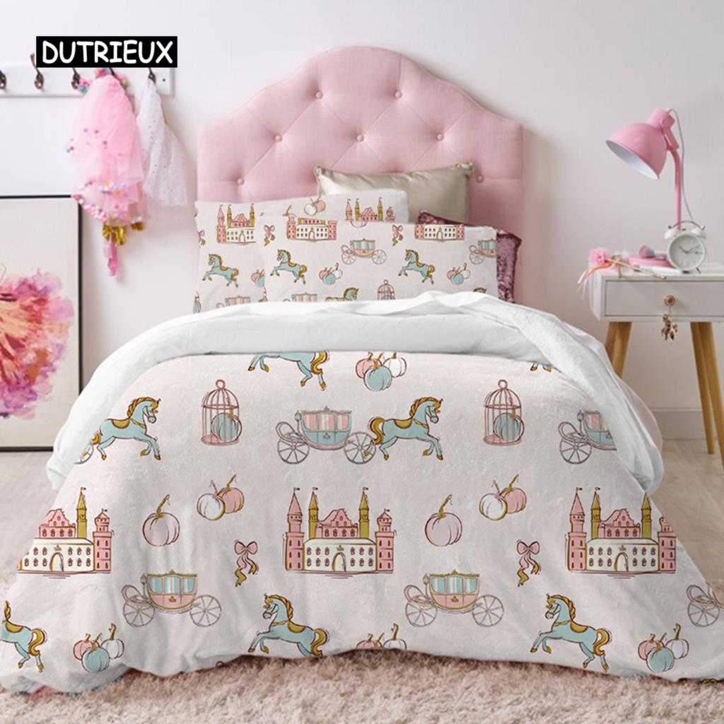 Lovely Cute Princess Kids Bedding Collection Microfiber Cartoon Unicorn Swan Ballet Girl Print Duvet Cover Girls Women Birthday Gift