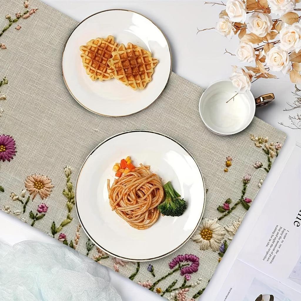 1pc Elegant Floral Tablecloth Placemat - Non-Slip Heat-Resistant Table Mat, Large for Dining, Kitchen, Parties