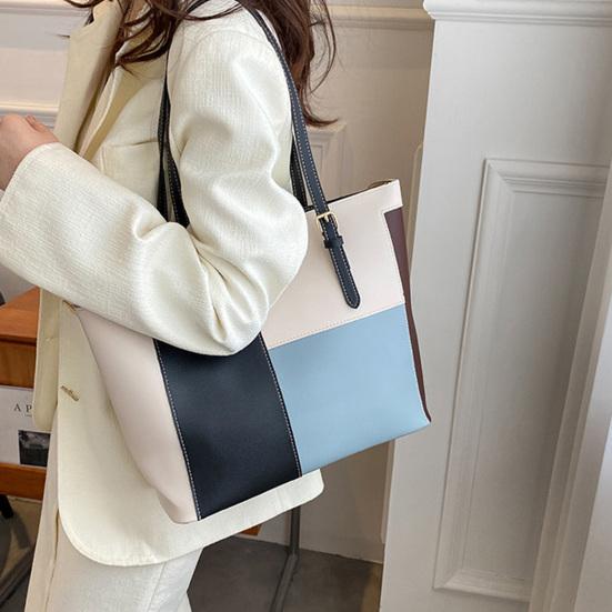 Color Block Tote Bag Large Capacity Handbag Stylish Commuter Shoulder Bag Tote Purse for Women Work Daily Life Parties Dating