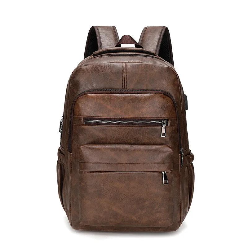 High QualityUSBCharging Backpack MenPULeather Large Capacity