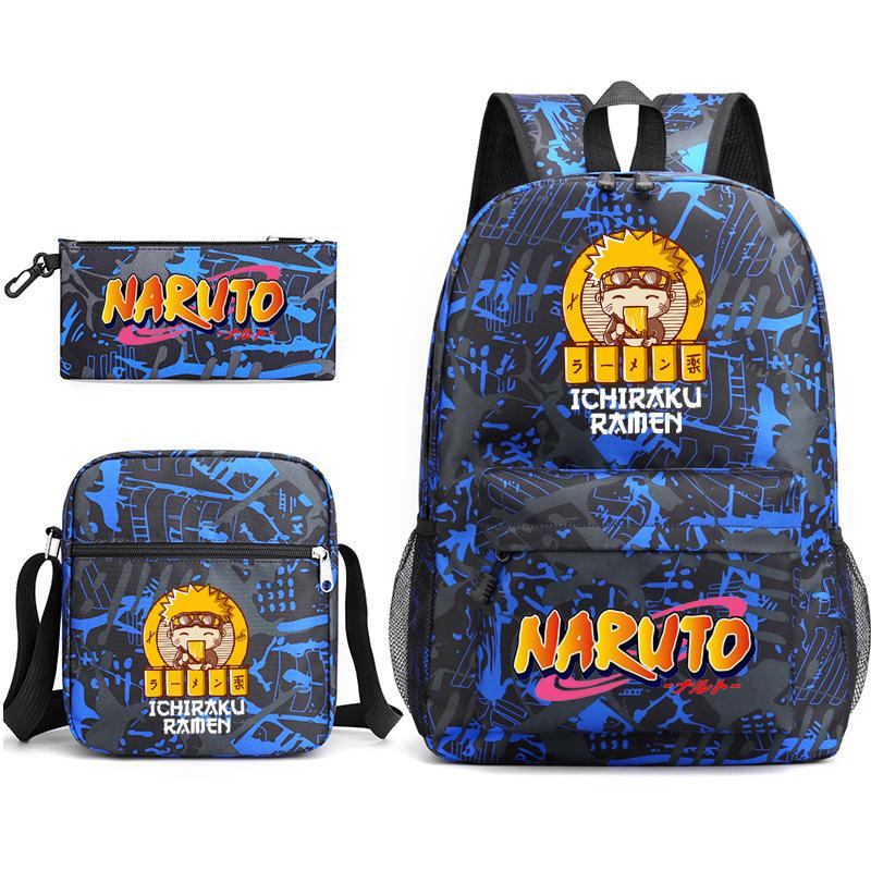 Naruto Starry Sky School Bag Three-Piece Shoulder Bag Pencil Case Anime Cartoon Backpack Male