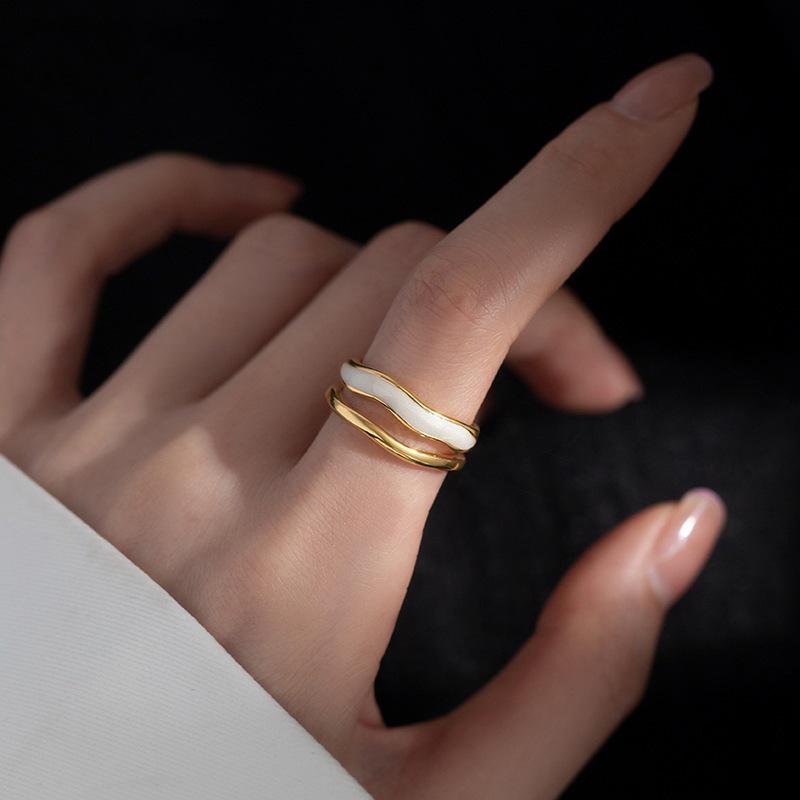 Double Layer Wave S925 Silver Open Ring - Women's Korean Fashion, Exquisite Simple Cold Style Index Finger Ring.