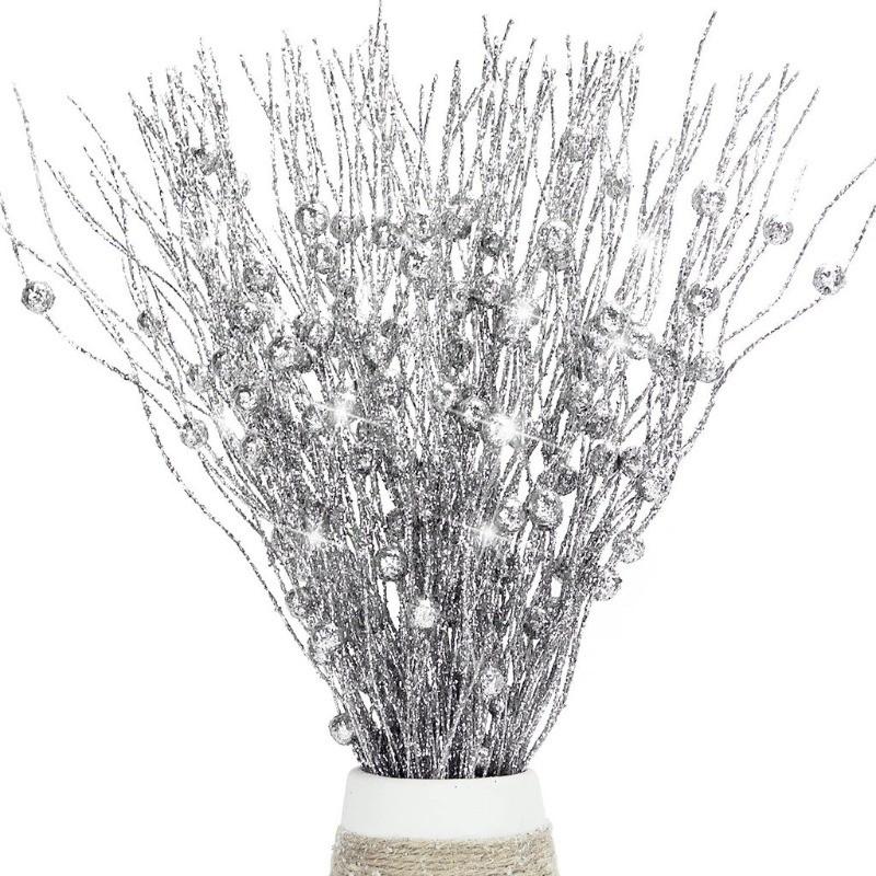 5Pcs Pink Glitter Artificial Flowers Berry Ornament Christmas Tree Decoration with Clips Stem for Xmas Home Decor Accessories