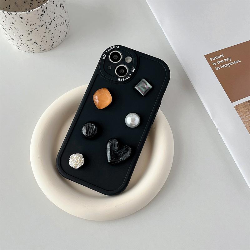 Iphone16Promax Mobile Phone Case Is Suitable For Apple 17 Rhinestones 14 Gemstones 13 Flowers, Fine Holes, All-Inclusive 15.