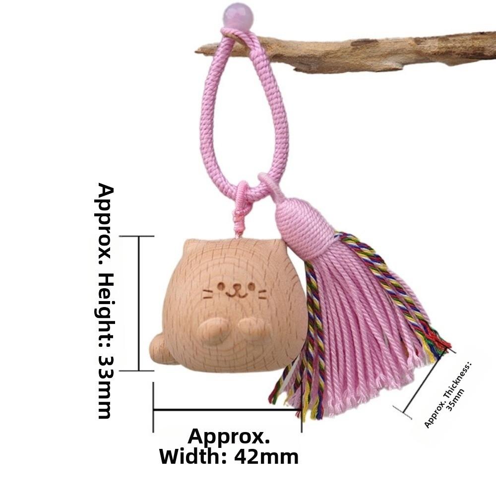 Handcrafted Wooden Cat Pendant Keychain Art Tassel Detail Wood Carved Cat Keychain Hand Carved Bag Pendant Charm Gift for Women